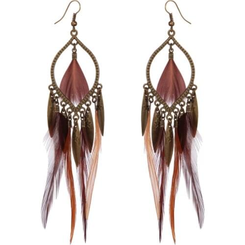 Bohemian Ethnic Statement Feather Tassel Earrings Luxury Hanging Dangling Drop Earrings For Women Jewelry Accessories Presents