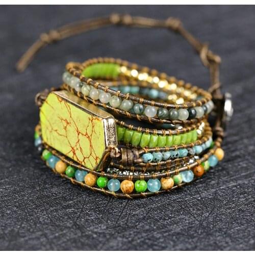 Natural Stone Bracelet Diamond King Pine Hand Woven Multi-layer Leather Bracelet Ethnic Retro Bracelet Womens Bracelet