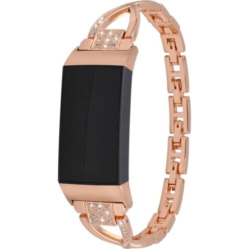 For Fitbit Charge 3 Watch Band Luxurious Shining Diamond Stainless Steel Women Replacement Wristband Strap