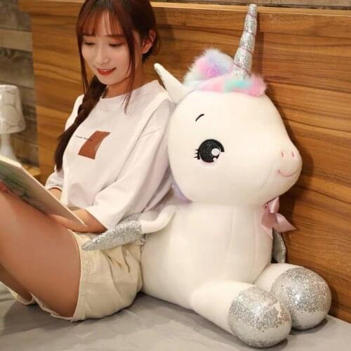 30~80cm Giant Unicorn Plush Toys Stuffed Animal Horse Pillow for Girl Sequin Horn Soft Doll Home Bed Decor Lover Birthday Gift