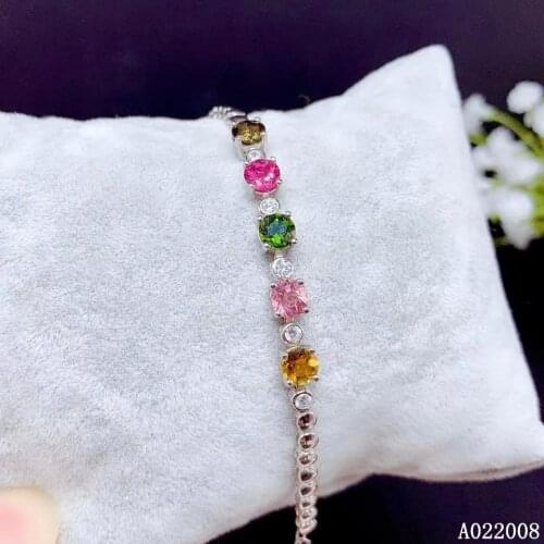 KJJEAXCMY fine jewelry 925 sterling silver inlaid natural tourmaline hand bracelet female lovely bracelet support test