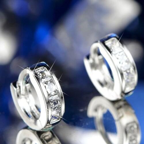 Exquisite Silver Plated White Zircon Round Crystal Small Huggie Hoop Earrings for Women Men Fashion Earrings Hip Hop Jewelry