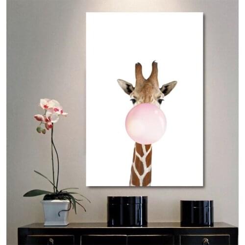 Cute Animal Picture Cartoon Giraffe Bunny Posters Canvas Poster Frameless Wall Art Picture Animal Painting Kids Baby Home Decor