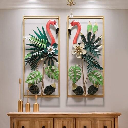 Room decor aesthetic Home decoration wall 3D Wall stickers Metal Plant Flamingos hanging Home decor Room decoration accessories