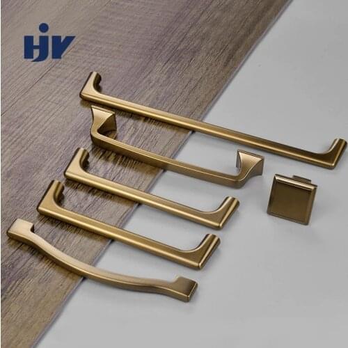 HJY Zine Alloy Furniture Handles Kitchen Cupboard Pulls Drawer Knobs Handle Hardware Brass Color Wardrobe Cabinet Knobs Z379
