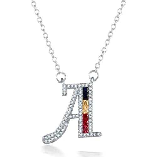 Personality Silver Color A-Z 26 Letter CZ Zircon Necklace Pendant Charm Multicolor Crystal Necklace for Women Jewelry Gifts