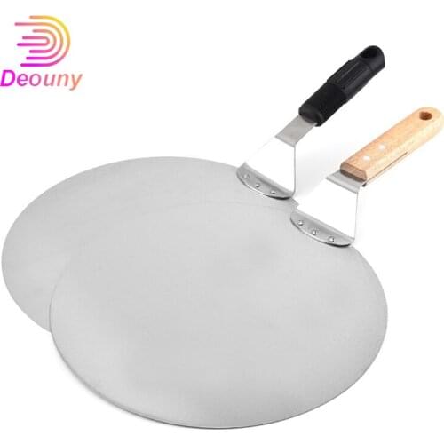 DEOUNY 10Inch Pizza Shovel Anti-Scalding Handle Round Stainless Steel Bakeware Cake Shovel Kitchen Accessories Oven Baking Tools