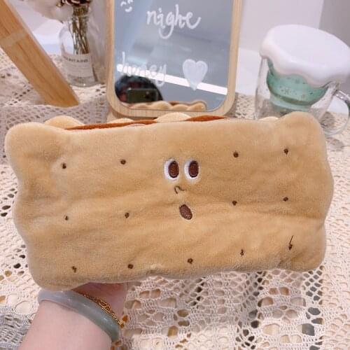 Kawaii Cute Biscuit Soft Plush Pen Case Pencil Box Bag Cosmetic Makeup Pouch Storage Kids Birthday Gift