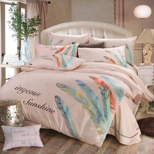 Oriental Feather Embroidery Bedding Sets Queen King Size 4pcs Boho Duvet Cover Bed Sheet Pillowcase Set Cotton Home Decoration