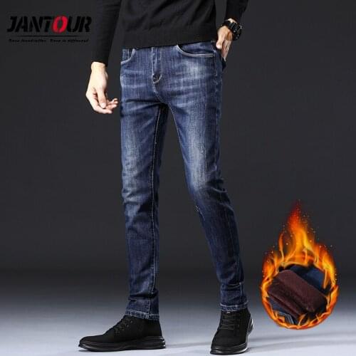 2021 New Brand Men Activities Warm Fleece Jeans High Quality Famous Autumn Winter Jeans Warm thicker Flocking Soft Men Jeans