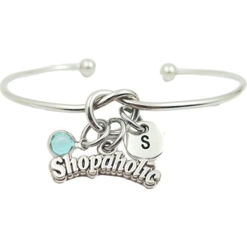 Shopaholic New Retro Creative Initial Letter Monogram Birthstone Adjustable Bracelet Fashion Jewelry Women Gift Pendant