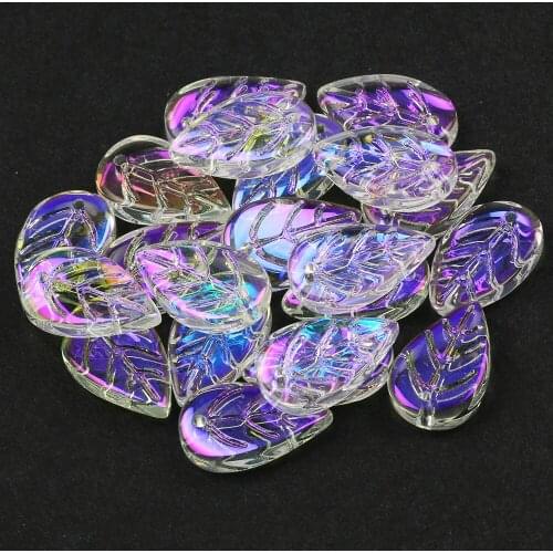 Leaf Pendants 30PCS 11X18MM Transparent AB Blue Gradient Glass Beads For Jewelry Making DIY Handmade Necklaces Earrings Supplies