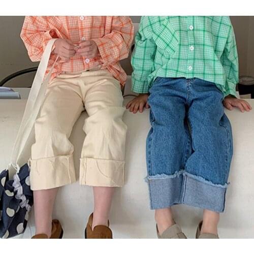 Girls Straight Jeans 2021 Spring New Korean Version of Children Solid Color Casual Loose Trousers Baby Pants