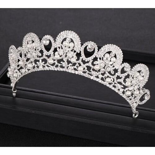 Wedding tiara Pearl Crystal Crown For Bride Prom Party Headband Hair Accessories Silver color wedding crowns Hair Jewelry