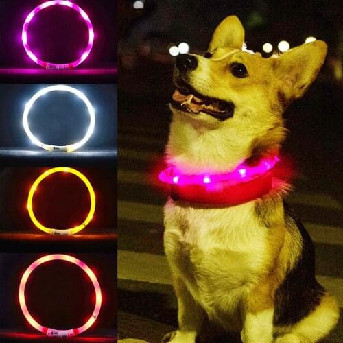 LED Round Tube Puppy Dog Collar USB Rechargeable Glowing Night Safety Breakaway Light Pet Suppy Collar