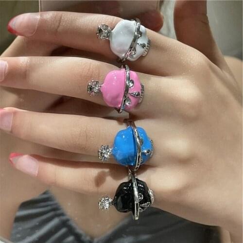 U-Magical High Street Spray Enamel Black White Blue Pink Color Skull Ring for Women Multicolor Metal Index Finger Ring Jewellery