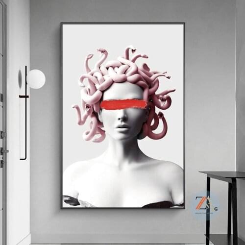 Vaporwave Sculpture Of Medusa Canvas Art Posters Graffiti Art Canvas Paintings On the Wall Art Cover Face of Medusa Pictures