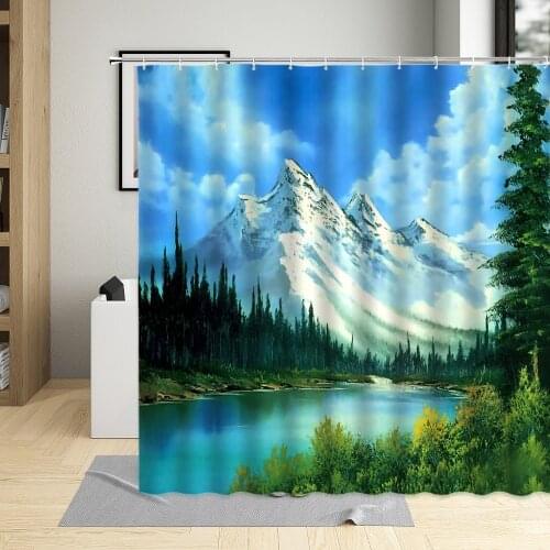 Mountain Water Hiking Landscape Bathroom Bathtub Decor Nature Pattern Shower Curtain Waterproof Fabric Home Curtains With Hooks