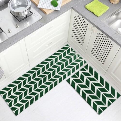 Green Geometric Printed Long Doormat Anti-slip Kitchen Runner Mat Bathroom Rug Washable Hallway Rug Soft Bedroom Floor Mat
