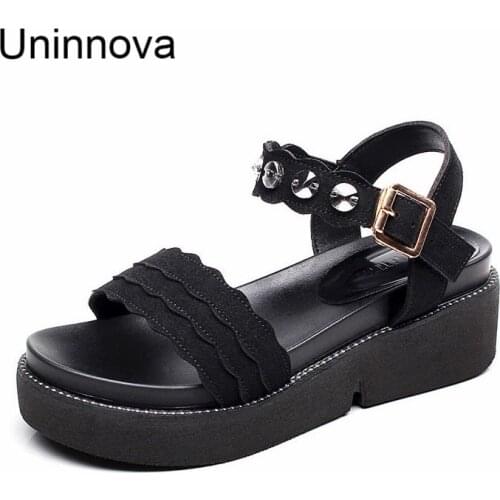 Wedge Heels Platform Crytal Flats Sandals High Heeled Summer Comfortable Casual Shoes for Women Uninnova Small Size 33-43 WSA014