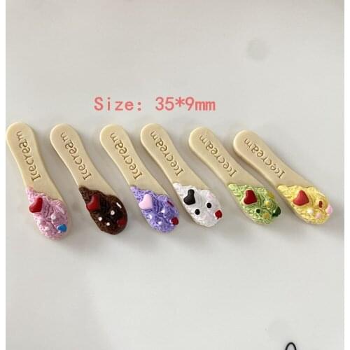 20pcs kawaii Ice Cream spoon Simulation Food Resin Cabochons Scrapbooking for dolly house DIY Craft Embellishment Accessories