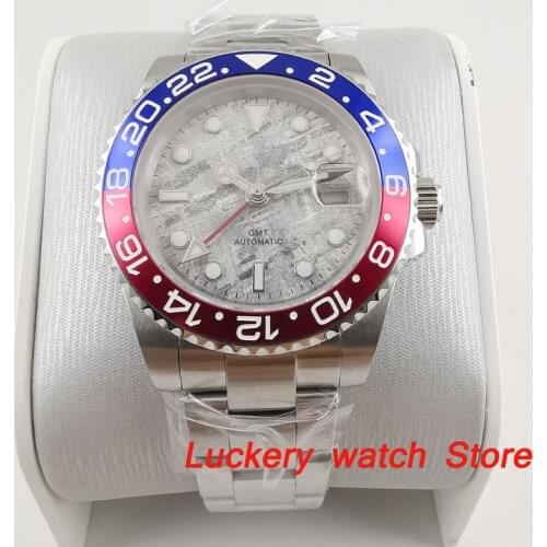 2019 New 40mm gray dial luminous saphire glass;blue and red Bezel GMT Automatic movement mens watch-BA163