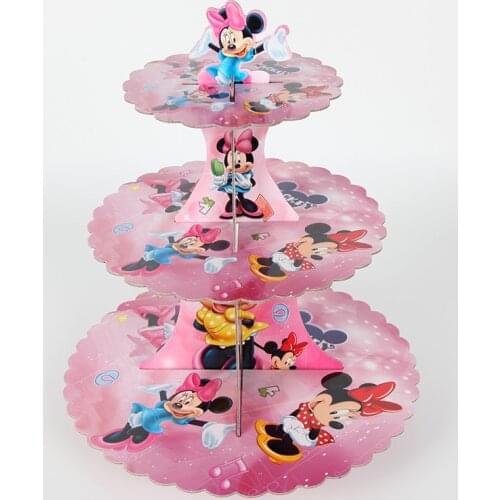 3 Tier Minnie Mouse Theme DIY Cake Holder Paper Cupcake Stand Dessert Candy Storage Holder Rack Birthday Party Cake Display