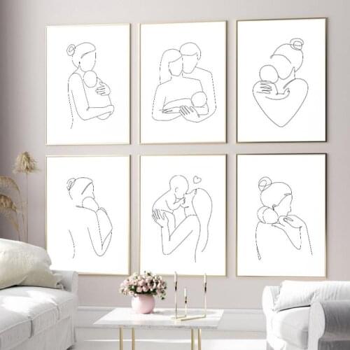 Abstract Minimalist Line Character Canvas Painting Parents Children Warm Family Wall Art Poster Modern Home Decoration Bedroom