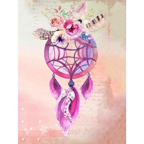 DIY Diamond Embroidery Pink Flowers Picture of Rhinestone Square Diamond Painting Dream Catcher Wall Stickers Creative Mosaic