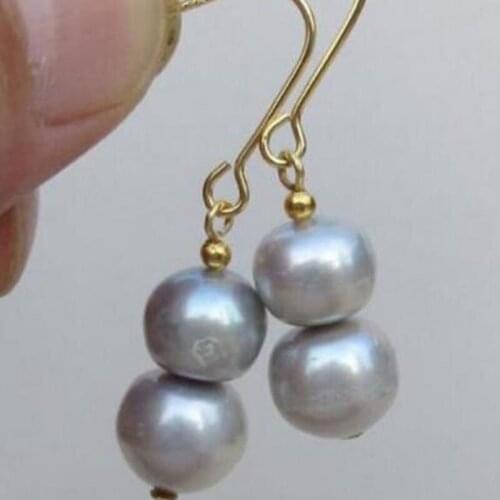 Free shipiing Hoop AAA ++ Gray South Sea Pearl Dangle Earrings 14K/20 hook