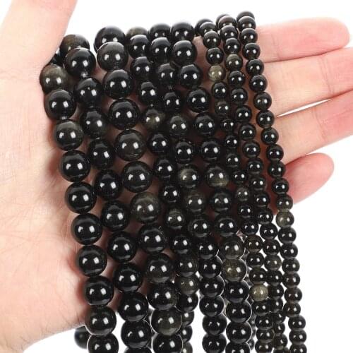 Natural Stone Beads Golden Obsidian Round Loose Beads for Jewelry Making Needlework Bracelet DIY 4-12 MM