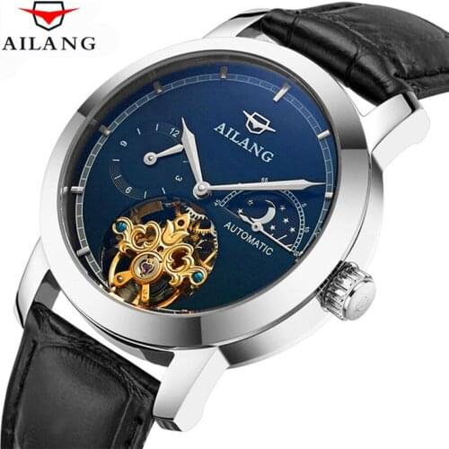 Original Tourbillon Fashion Black Watch Moon Phase Men Waterproof 50M Sports Military Watches Luxury Automatic Mechanical Clock