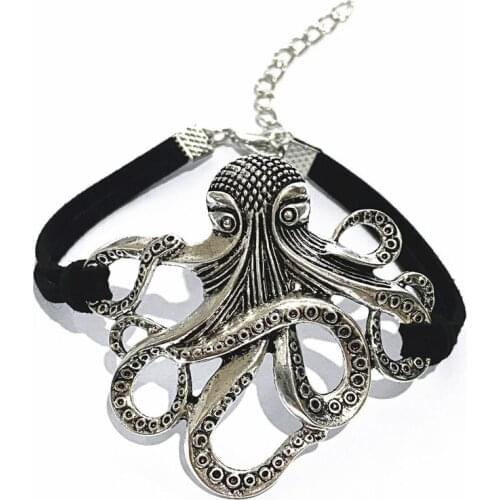Black Velvet Bracelet, Alloy Big Octopus Pendant, Punk Style Gothic Bracelet, Fashion Jewelry Gift