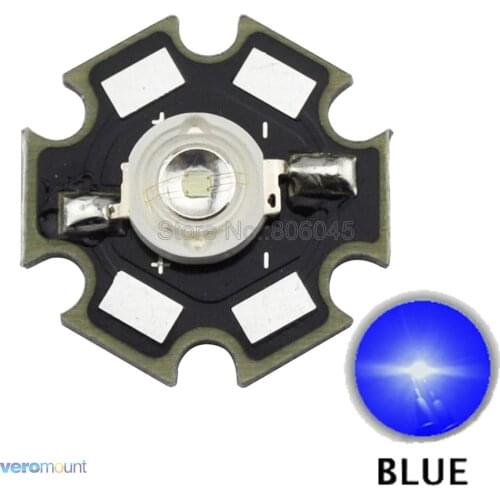 10PCS 3W Blue High Power LED Bead Emitter Epileds 45Mil DC3.5-3.8V 700mA 40LM 460nm - 470nm with 20mm Star Platine Heatsink