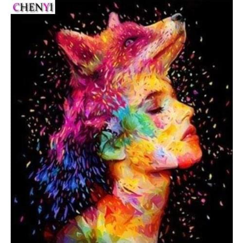 CHENYI Diamond Painting 5D Full Square Round Women Wolf Head Diamond Embroidery Rhinestone Mosaic Cross Stitch Crystal Decor Art
