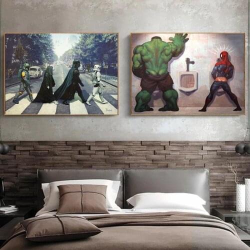 Marvel Superhero Canvas Painting Iron Man Bathroom Decoration Anime Posters Prints Hulk Star Wars Wall Art for Home Decoration