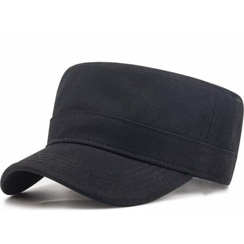 Design Customized Plain Cap Male Pure Cotton Solid Color Black Army Flat Cap Adult Military Hats Big Size Man Caps S M L XL