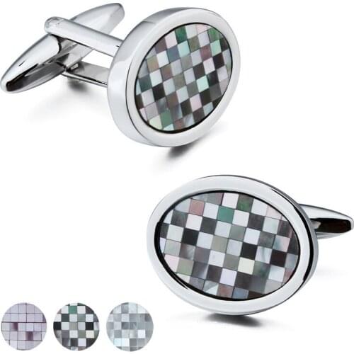 HAWSON Classic Shell Mix Mosaic Cufflinks Mens Gift Shirts Base Copper Jewelry Cuff Links With Box