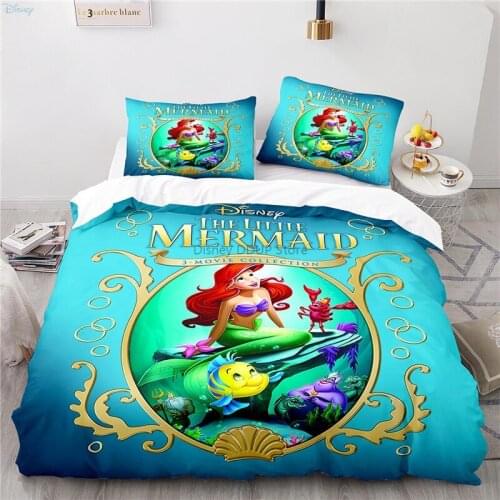Cute The Little Mermaid Printed Duvet Cover Sets with Pillowcase Classic Cartoon Bedding Sets Bedclothes Bed Linen Set 2/3pcs