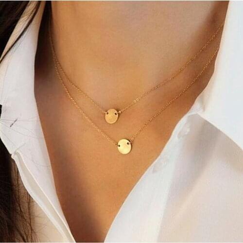 Hot Sale Women Double Layer Metal Round Clavicle Chain Necklace Charm Bar Statement Necklace For Women Jewellery Gift Wholesale