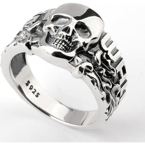 Vintage Skull Head Male Rings 925 Sterling Silver Skull Ring for Men Fashion Gothic Personality Punk Cool Rings Jewelry Gift