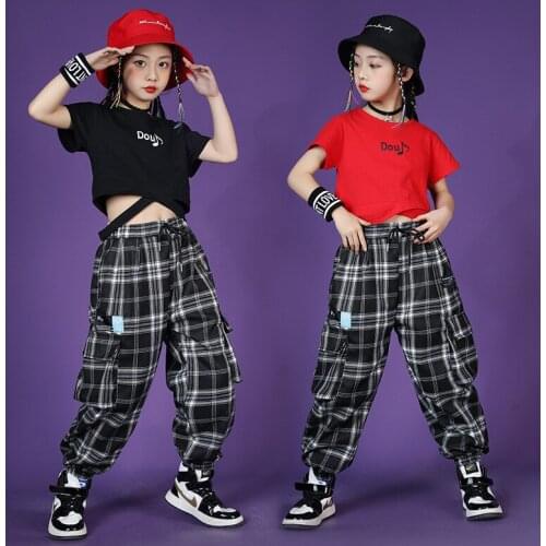 Girls Stage Dance Costume Clothes Hip Hop Clothing SleevelessTshirt Streetwear Jogger Pants For Kids Jazz Party Festival Outfits