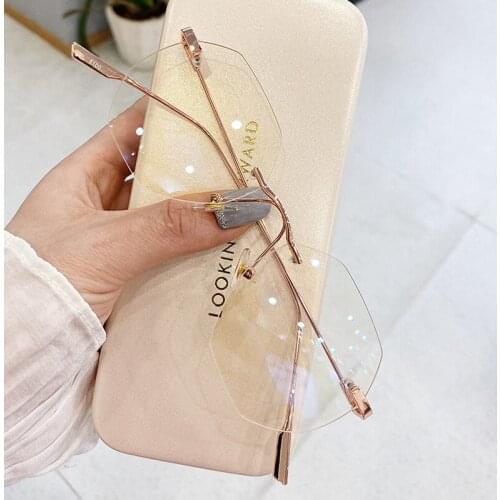 Irregular Rimless Anti-blue Light Clear Glasses Frame For Women Vintage Gold Silver Computer Eyeglasses Men Alloy Myopia Shades