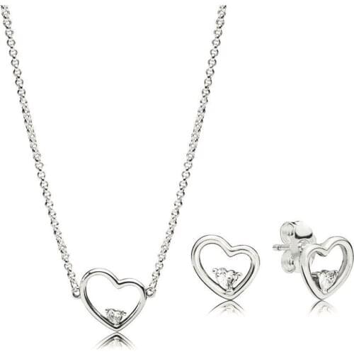 High Quality New Original 1: 1 S925 Silver Asymmetrical Heart Set Of Love Necklace Fashion Women Charm Jewelry Birthday Gift