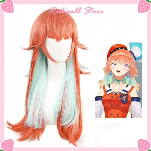 VTuber Takanashi Kiara Wig Hololive EN Cosplay Phoenix Tenchou Kusotori Orange Mixed Mint Green Long Straight Synthetic Hair