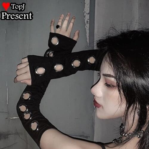 Women girl Halloween cosplay Punk Black Gothic Unisex Glove Fingerless skull Mitten Cool hip pop warm winter gloves