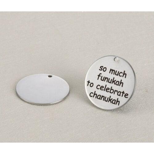 20pcs/lot 25mm Stainless Steel Charms Engraved "So much funukah to celebrate chanukah" For Diy Jewellery Making