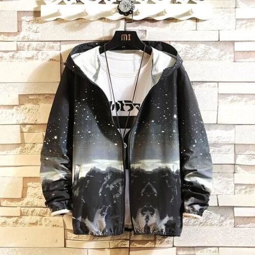 Printed Casual Jacket Men Hooded Zipper Outdoor Sport Outwear Thin Breathable Summer Ultraviolet Rays Men Streetwear Jackets