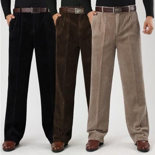 Mew arrival Winter Thick Coarse Men High Waist Loose Double Fold Cotton Corduroy Male Trousers plus size 30-35 36 38 40 42 44 46