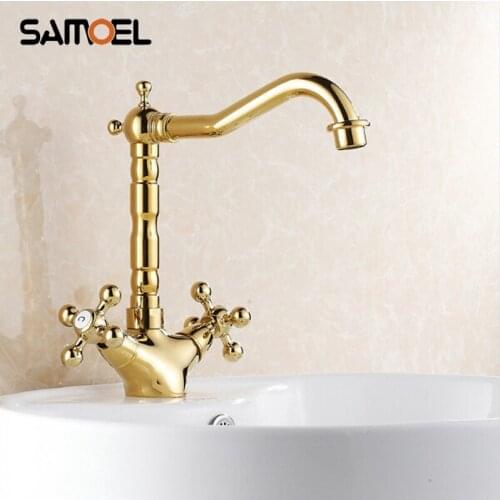 Basin Dual Handle Antique Golden Finish Kitchen Bathroom Mixer Taps Sink Faucets G1059